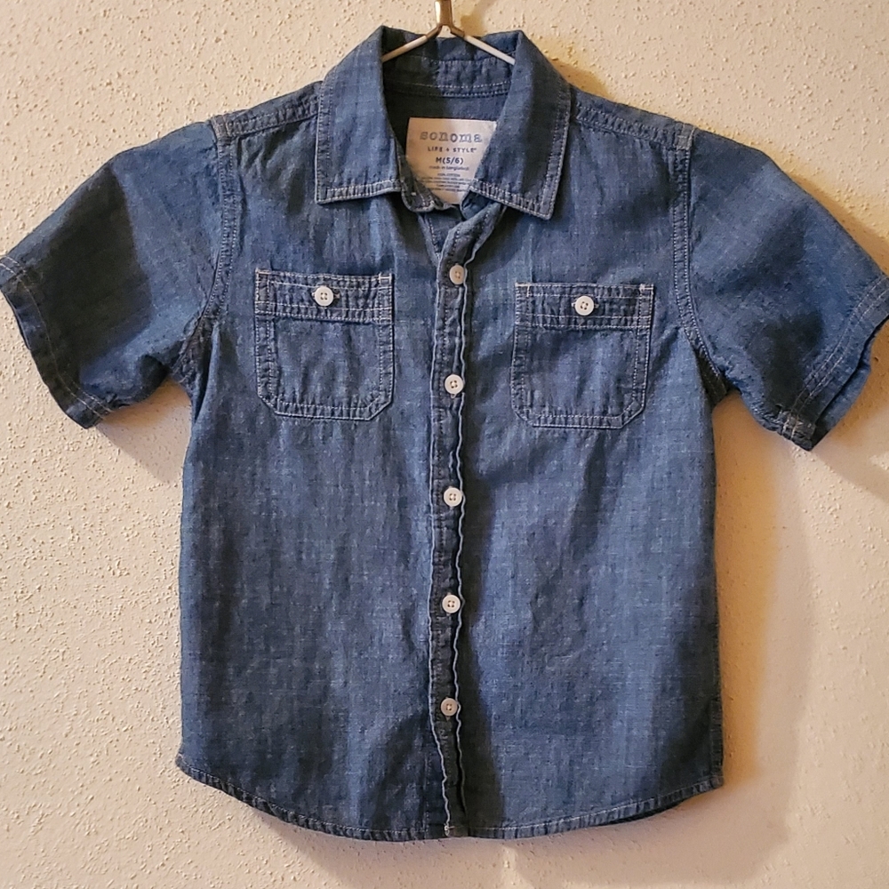 Boys Denim Short Sleeve Button Down Shirt